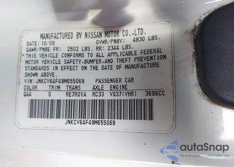 2009 Infiniti G37X from USA, damaged, VIN JNKCV64F49M655069